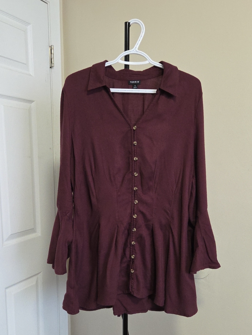 Torrid Plus Size Women's Button-Front Peplum Blouse - Deep Burgundy